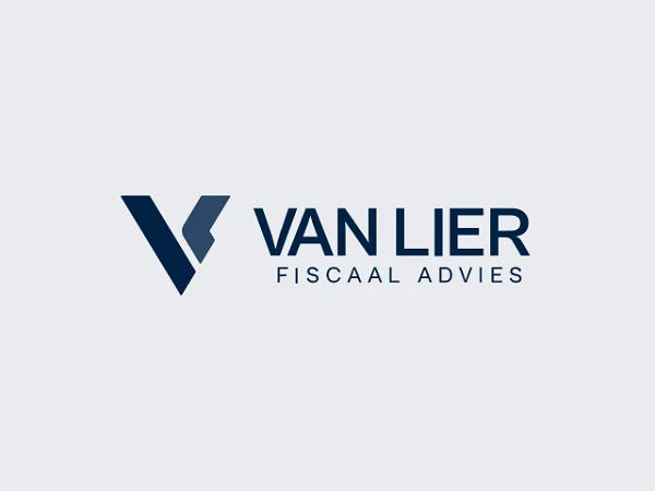 Das Bild zeigt das Logo von Van Lier Fiscaal Advies, das aus einem stilisierten "V" und dem Text "VAN LIER FISCAAL ADVIES" in blauer Schrift auf hellgrauem Hintergrund besteht.